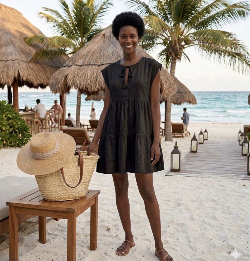 Robin Piccone Fiona Ruffle Swim Cover-Up Black Sheer Boho Resortwear Size S